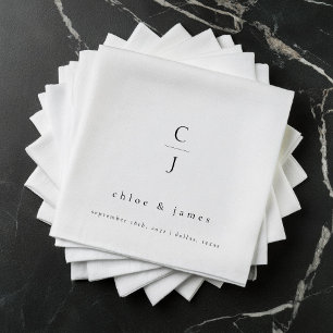 Wedding Monogram Modern Minimal Black White Napkin