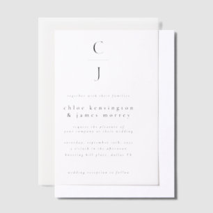 Wedding Monogram Modern Minimal Black White Vellum Invitations