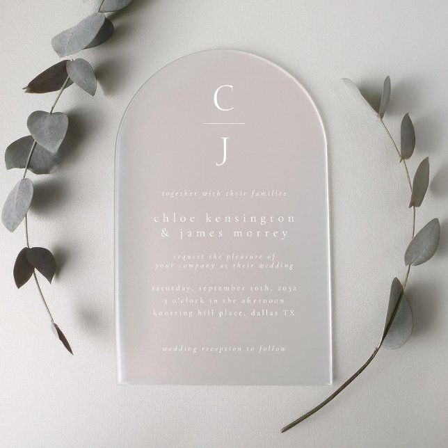 Wedding Monogram Modern Minimal White Arch Acrylic Invitations (Creator Uploaded)