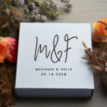 Wedding Monogram Modern Script Names Rubber Stamp<br><div class="desc">Custom wedding favour stamp with your wedding monogram in modern script font and names and wedding date.</div>