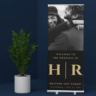 Wedding Monogram Modern Simple Elegant Welcome Retractable Banner