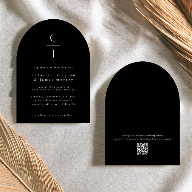 Wedding Monogram Modern Solid Black Custom QR Code Invitation (Creator Uploaded)