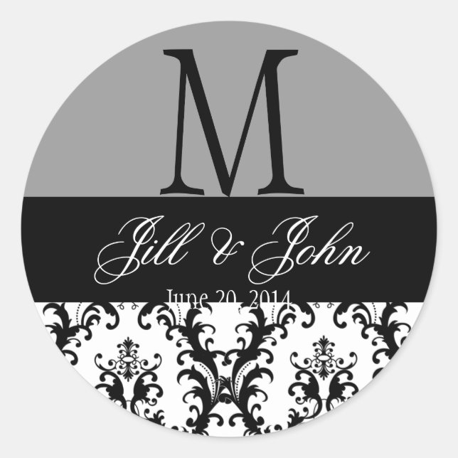 Wedding Monogram Names Damask Grey Seal (Front)