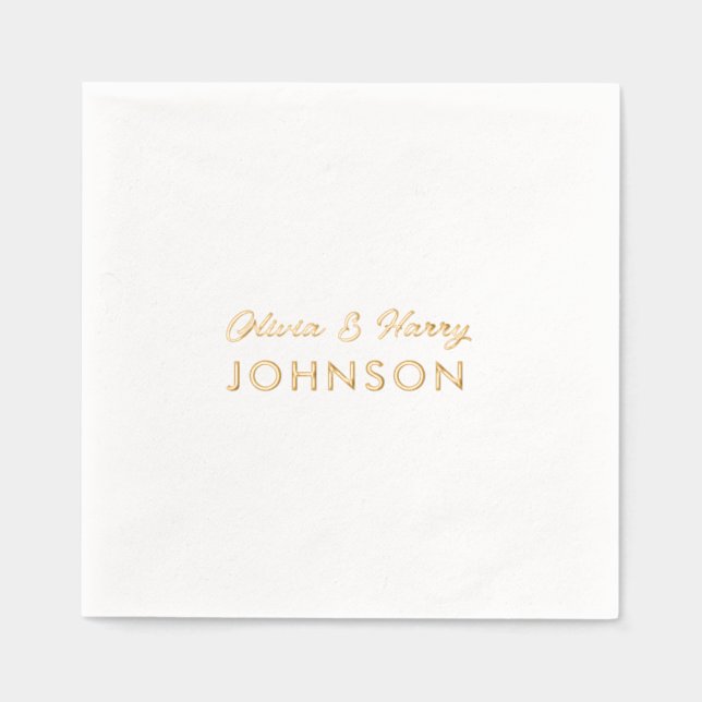 Wedding Monogram Names Elegant Script Gold Foil Napkins (Front)