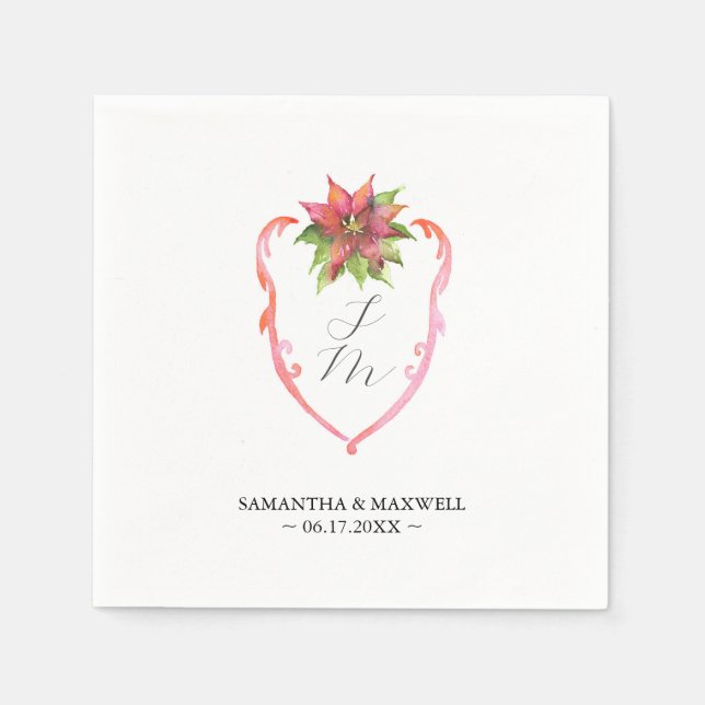 Wedding Monogram Napkins Poinsettia (Front)
