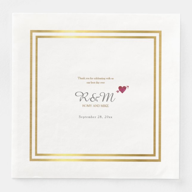 wedding monogram on white dinner napkin (Front)