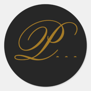 Wedding Monogram P Gold & Black Seal Sticker
