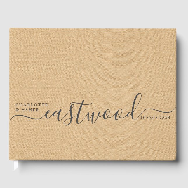 Wedding Monogram Peach Cream Wedding Guest Book (Front)