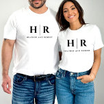 Wedding Monogram Personalised Bride And Groom T-Shirt<br><div class="desc">Introducing our Wedding Monogram Personalised Bride And Groom T-Shirt, the perfect attire for the newlyweds to showcase their love and commitment in style. This shirt is adorned with a sophisticated and minimalist wedding monogram, featuring black and white design elements and the initials of the bride and groom. The overall aesthetic...</div>