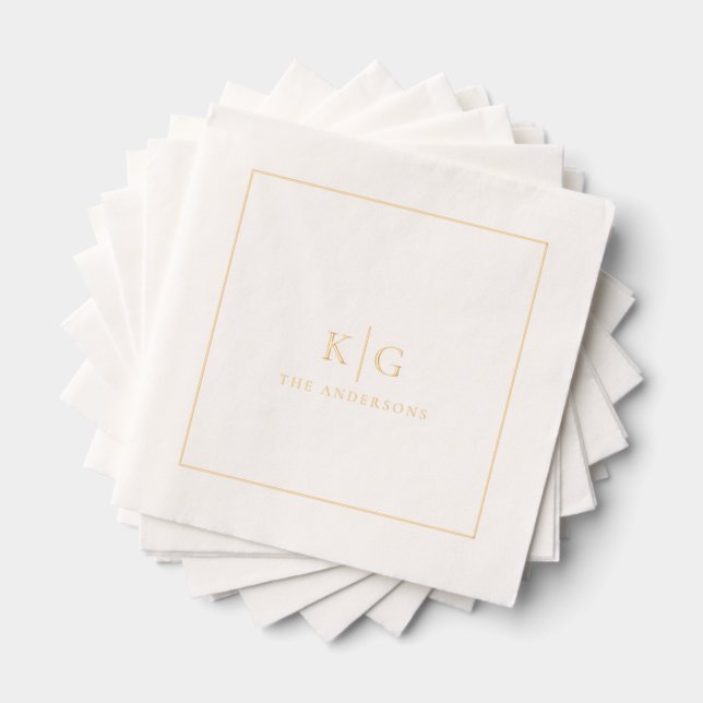 Wedding Monogram Personalised Last Name Frame Foil Napkins (Insitu (Stacked))
