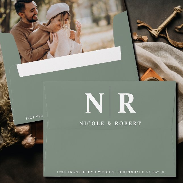 Wedding Monogram Photo Liner Return Address Custom Envelope (Creator Uploaded)