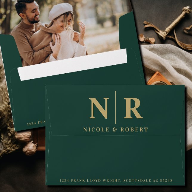 Wedding Monogram Photo Liner Return Address Custom Envelope (Creator Uploaded)