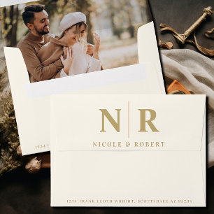Wedding Monogram Photo Liner Return Address Custom Envelope