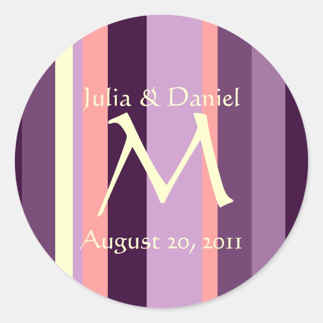 Wedding Monogram Pink Purple Envelope Seal Sticker (Front)
