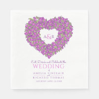 Wedding monogram purple tulips wreath ink drawing