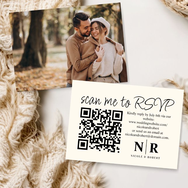 Wedding Monogram QR Code RSVP With Photo Elegant Enclosure Card (Creator Uploaded)