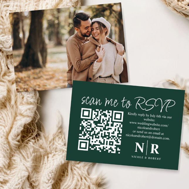 Wedding Monogram QR Code RSVP With Photo Elegant Enclosure Card (Creator Uploaded)