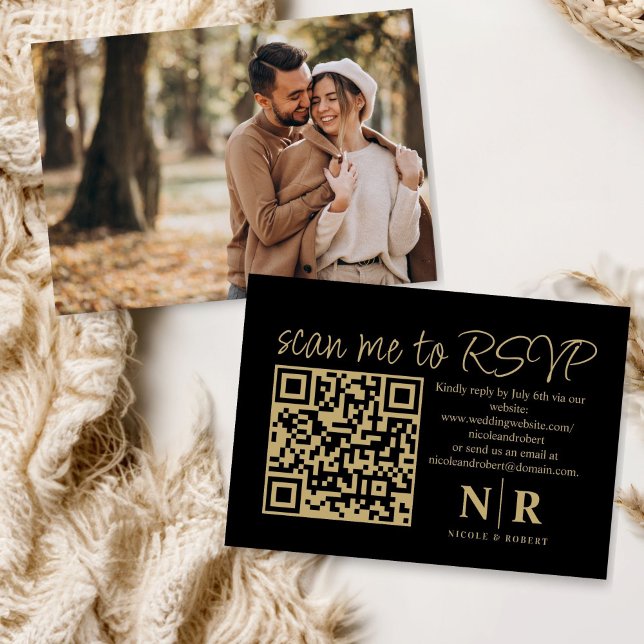 Wedding Monogram QR Code RSVP With Photo Elegant Enclosure Card (Creator Uploaded)