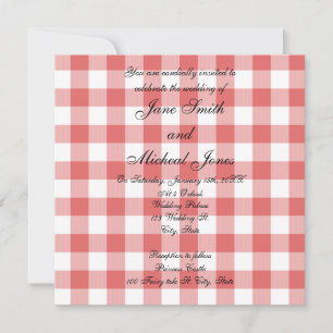 Wedding monogram red gingham checkers invitation