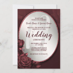 Wedding Monogram Red Pink Roses Flowers Frame Invitation