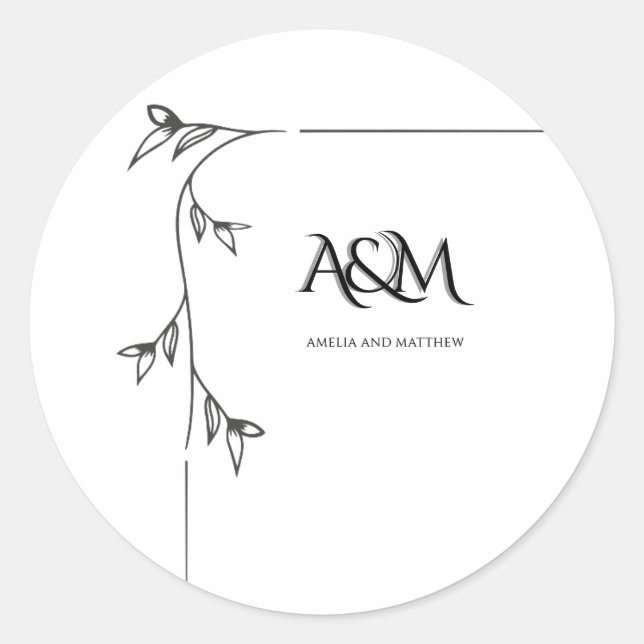 Wedding Monogram Round Classic Sticker (Front)