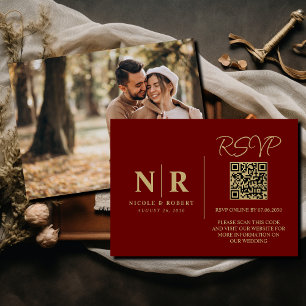 Wedding Monogram RSVP QR Code Photo Elegant Enclosure Card