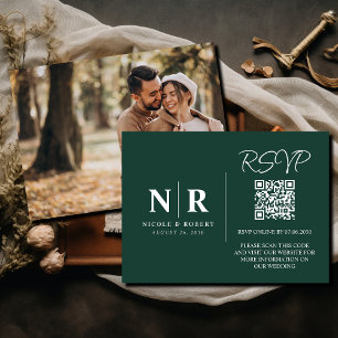 Wedding Monogram RSVP QR Code Photo Elegant Enclosure Card