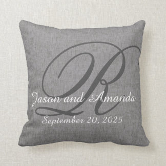 Wedding Monogram Rustic Grey Linen Look Cushion