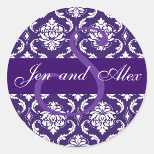 Wedding Monogram S Purple Damask Favour Sticker