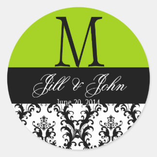 Wedding Monogram Save Date Damask Green Seal
