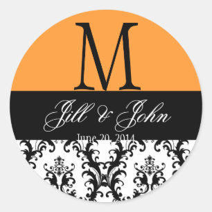 Wedding Monogram Save Date Damask Orange Seal