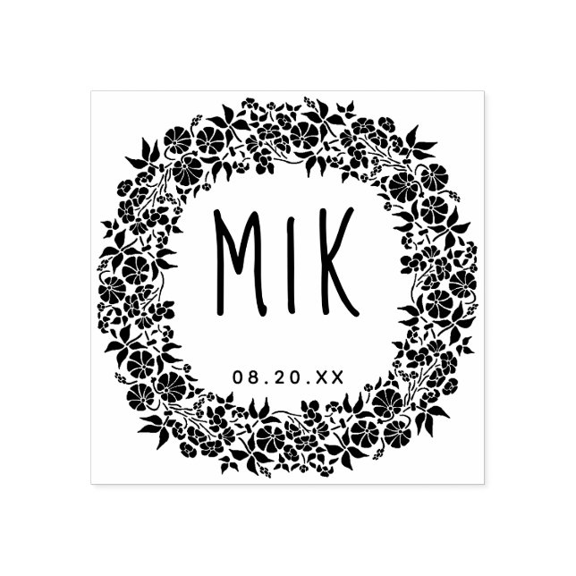 Wedding Monogram Save the Date | Floral Wreath Rubber Stamp (Imprint)