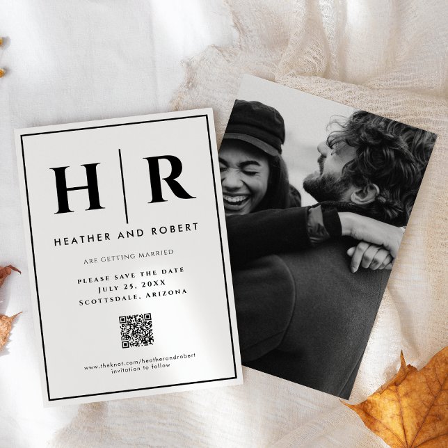 Wedding Monogram Simple Classic Minimal QR Code Save The Date (Creator Uploaded)