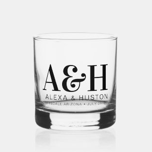 Wedding Monogram Simple Elegant Minimalist Chic Whiskey Glass