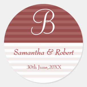 Wedding Monogram Stickers:Brown Stripes Classic Round Sticker