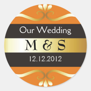 Wedding Monogram Stickers - Orange & Gold