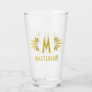 Wedding Monogram Surname Art Deco Gold Flourish Glass