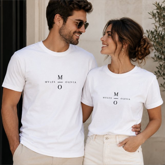 Wedding Monogram T-shirts | Custom Couple Shirts (Custom wedding monogram T-shirts for couples with initials and name details.)