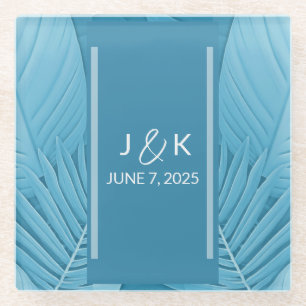 Wedding Monogram   Tropical Teal Glass Coaster