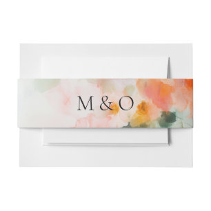 Wedding Monogram Watercolor Flowers Elegant Invitation Belly Band