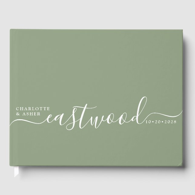 Wedding Monogram Wedding Sage Green Guest Book (Front)