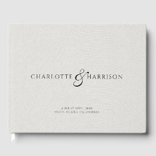 Wedding Monogram White Faux Linen Guest Book