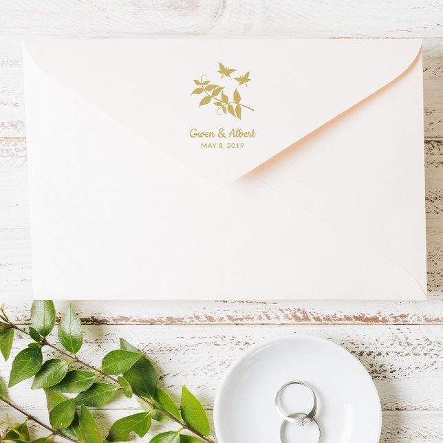 Wedding Monogram with Butterflies Couple & Twigs Rubber Stamp (Creator Uploaded)
