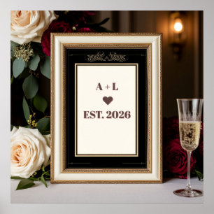 Wedding Monogram With Crown Laurel Frame Poster