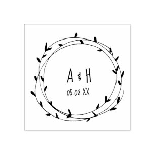 Wedding Monogram Wreath Handwritten Rubber Stamp