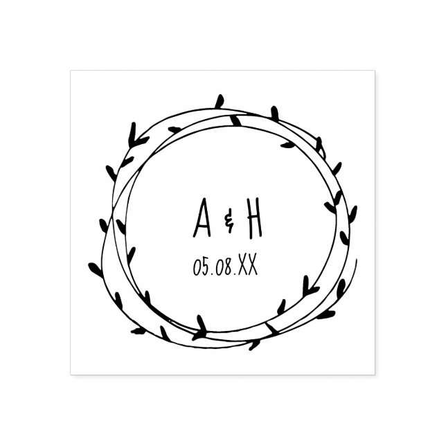 Wedding Monogram Wreath Handwritten Rubber Stamp (Imprint)