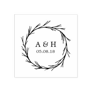 Wedding Monogram Wreath Rubber Stamp