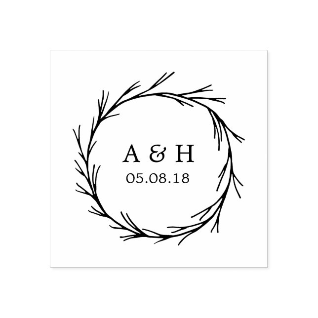 Wedding Monogram Wreath Rubber Stamp (Imprint)