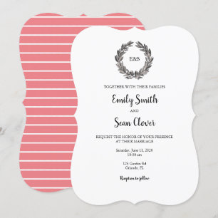 Wedding Monogram Wreath Stripe Invitation