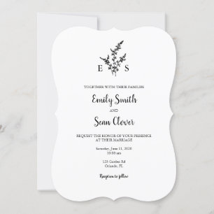 Wedding Monogram Wreath Stripe Invitation